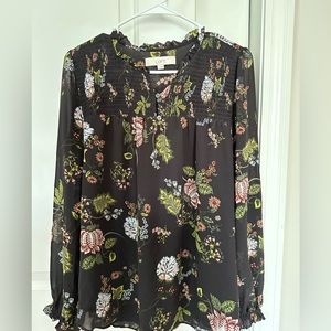 LOFT Smocked Neck Floral Blouse